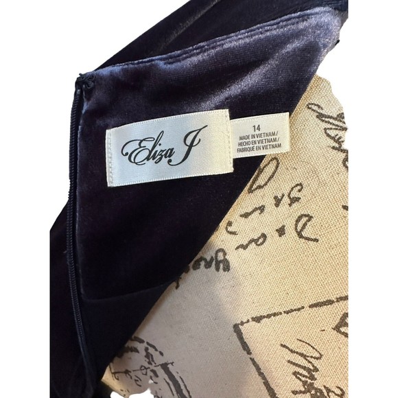 ELIZA J Women's Sheath Dress Blue Velvet Short Flutter Sleeves Lined Size 14 New - Picture 14 of 16